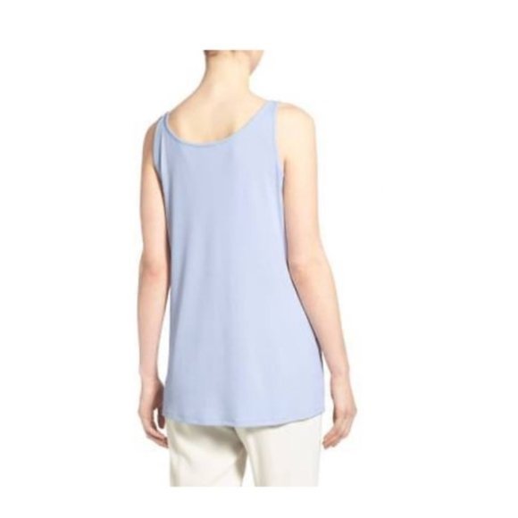 Eileen Fisher Scoop Neck Long Silk‎ Jersey Tank Top Blue Sleeveless Shirt - Picture 3 of 9